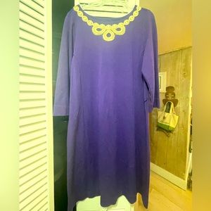 Lilly Pulitzer, purple knit dress with beautiful, appliqué detail, size large